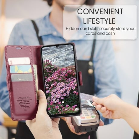 Чехол-книжка CaseMe 023 Butterfly Buckle Litchi Texture RFID Anti-theft Leather на Samsung Galaxy A07 / A06 - красный