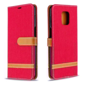 Чехол-книжка Color Matching Denim Texture на Xiaomi Redmi Note 9S / Note 9 Pro / Note 9 Pro Max - красный