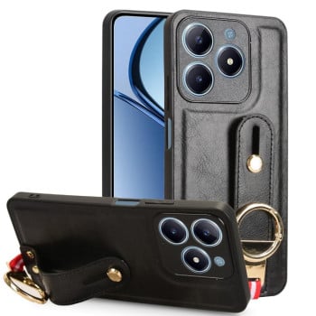Противоударный чехол Wristband Leather Back для Realme C61/C63/Note 60/Note 60x - черный