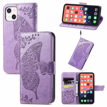 Чехол-книжка Butterfly Love Flower Embossed на iPhone 13 mini - светло-фиолетовый