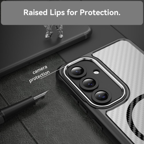 Ударозащитный чехол Carbon Fiber Texture MagSafe Translucent на Samsung Galaxy S24 FE 5G - черный