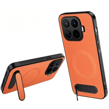Магнітний чохол Wanlonfeng з підставкою та карбоновою текстурою на Xiaomi 17T Pro 5G — помаранчевий
