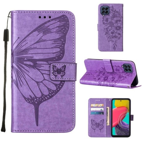 Чехол-книжка Embossed Butterfly для Samsung Galaxy M53 5G - фиолетовый