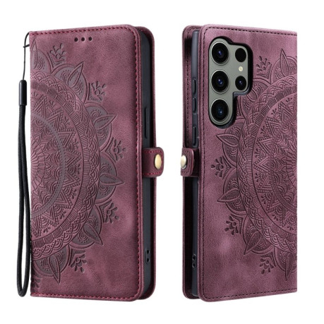 Чохол-книжка Totem Embossed Magnetic Leather  для Samsung Galaxy S25 Ultra 5G - винно-червоний