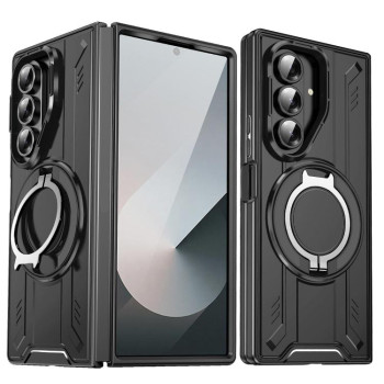 Ударозащитный чехол Transparent MagSafe Magnetic Rotating Ring Holder на Samsung Galaxy Fold 7 5G - черный