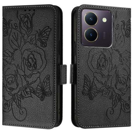 Чехол-книжка Embossed Rose RFID Anti-theft Leather для Vivo Y36 5G / 4G / Y27s 4G Global - черный