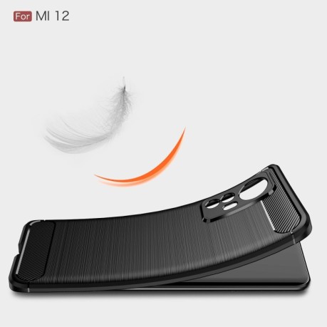 Чехол Brushed Texture Carbon Fiber на Xiaomi Mi 12 5G - черный