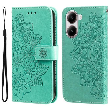 Чехол-книжка 7-petal Flowers Embossing для Redmi Turbo 4 / Xiaomi Poco X7 Pro - зеленый