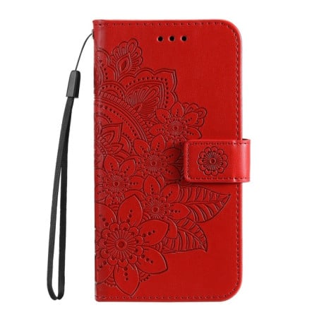 Чехол-книжка 7-petal Flowers Embossing для Samsung Galaxy S24 FE 5G - красный