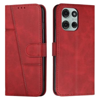 Чехол-книжка со строчкой и фактурой Calf с магнитным хлястиком на Motorola Moto G86 5G - красный