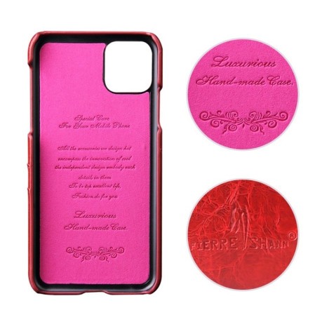 Шкіряний чохол Fierre Shann Retro Oil Wax Texture зі слотом для кредитних карт на iPhone 11 Pro- червоний