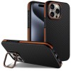 Ударозащитный чехол Carbon Fiber Texture Lens Holder TPU на iPhone 16 Pro - оранжевый