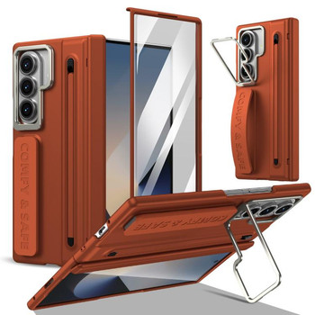 Чохол Film Integrated Lens Frame Bracket з рамкою та підставкою на Samsung Galaxy Fold8 5G — коричневий