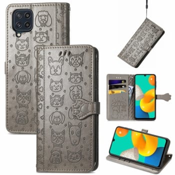 Чехол-книжка Cute Cat and Dog для Samsung Galaxy M32/A22 4G - серый
