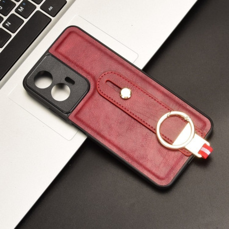 Противоударный чехол Wristband Leather Back для Motorola Moto G35 5G - красный