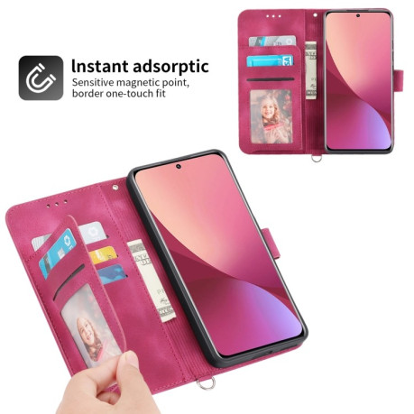 Чехол-книжка Skin-feel Flowers Embossed для Xiaomi 12 Pro - винно-красный