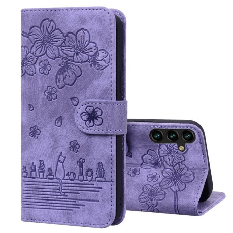 Чохол-книжка Cartoon Sakura Cat для Samsung Galaxy A16 5G - фіолетовий