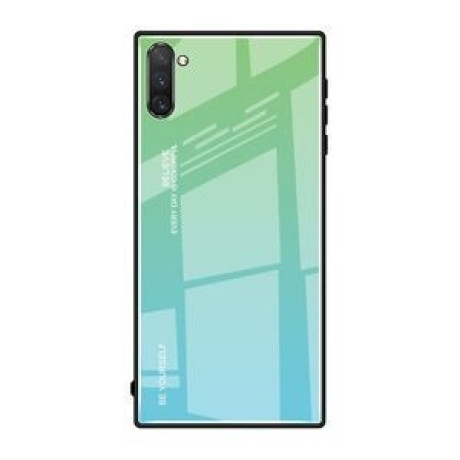 Стеклянный чехол Gradient Color Glass Case на Galaxy Note10-зеленый