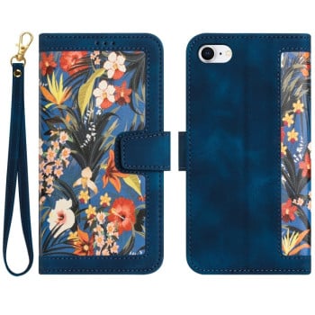 Чехол-книжка Floral Pattern Leather для iPhone 16e - синий