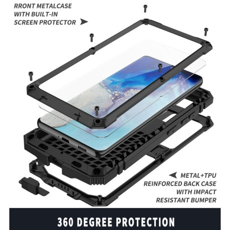 Противоударный металлический чехол R-JUST Dustproof на Samsung Galaxy S21 Ultra - черный