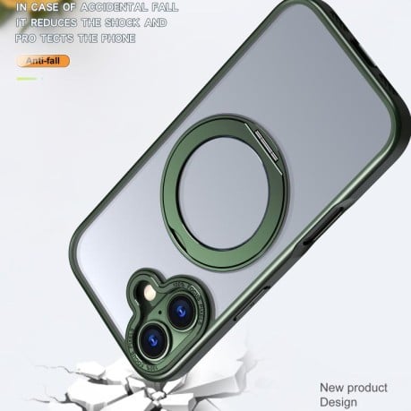 Чехол kalebol с MagSafe и подставкой 360 Metal Ring Holder на iPhone 17 - зеленый