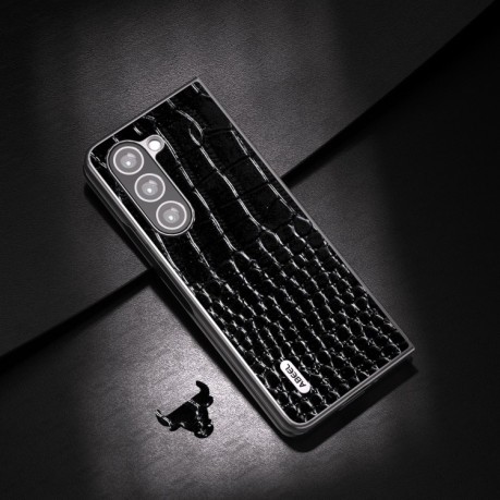 Протиударний шкіряний чохол ABEEL Genuine Leather Crocodile Pattern для Samsung Galaxy Fold 5 - чорний