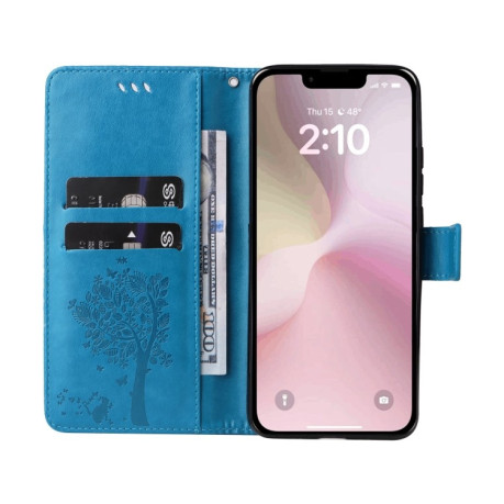 Чехол-книжка Happy Cat Pattern для iPhone 16e - синий