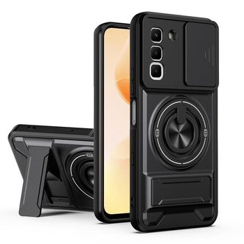 Противоударный чехол Lens Sliding Window Multifunctional Magnetic Shockproof со шторкой камеры на Infinix Hot 70 4G — чёрный