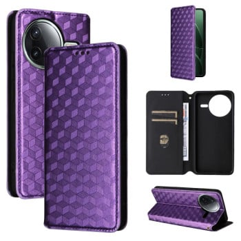 Чехол-книжка Cubic Grid Calf Texture для Xiaomi Poco F7 Pro / F7 Ultra - фиолетовый