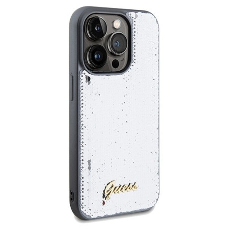 Оригинальный чехол Guess Sequin Script Metal для iPhone 14 Pro Max - silver