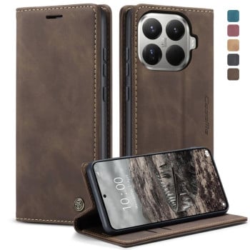 Чохол-книжка CaseMe-013 багатофункціональний з кишенькою на картку на Xiaomi 15T Pro - кавовий