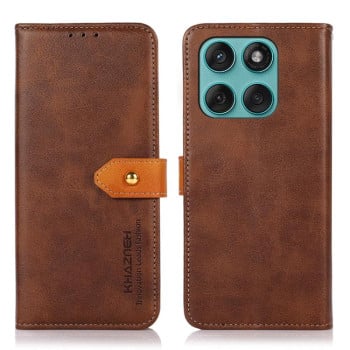 Чехол-книжка KHAZNEH Dual-color Cowhide для Motorola Edge 60 Fusion - коричневый