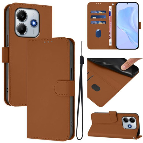 Чехол-книжка Skin Feel Solid Color Leather для Xiaomi Poco M7 Pro 5G - коричневый