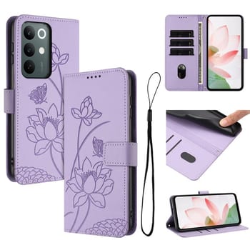 Чехол-книжка Escase с тиснением лотоса и шнурком на Realme C100 / C100i / C100x 4G — фиолетовый