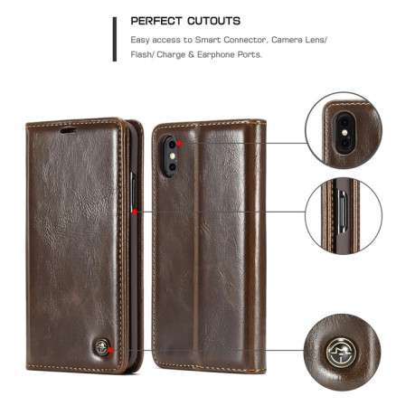 Кожаный чехол-книжка CaseMe 003 Series для iPhone X / XS - коричневый