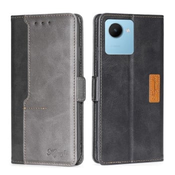 Чехол-книжка с магнитной застежкой и контрастной отделкой на Realme C30s - черно-серый