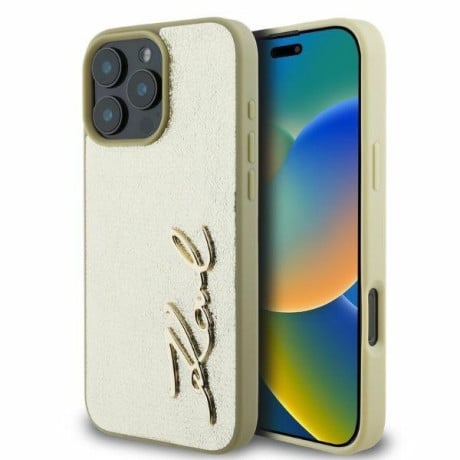 Оригинальный чехол Karl Lagerfeld Metal Signature для iPhone 16 Pro Max - Gold