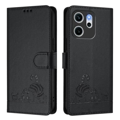 Чехол-книжка Cat Embossing Pattern на OPPO Reno14 F 5G - черный