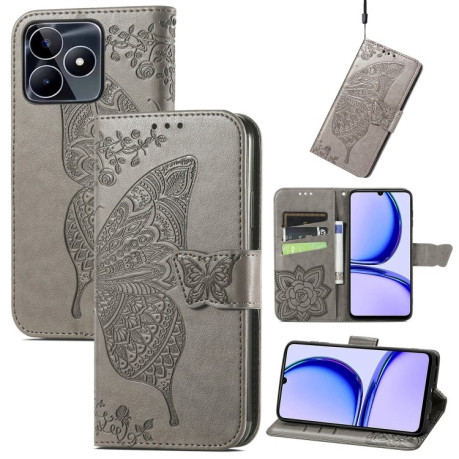 Чехол-книжка Butterfly Love Flower Embossed для Realme C53/C51 - серый