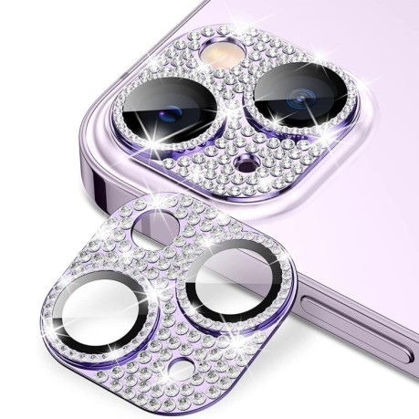 Захисне скло на камеру ENKAY Hat-Prince Blink Diamond Camera Lens Aluminium Alloy для iPhone 15 / 15 Plus - світло-фіолетове