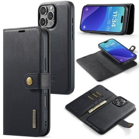 Чехол-книжка DGMING Crazy Horse Texture для iPhone 16 Pro - черный