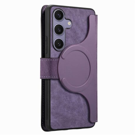 Чехол-книжка CaseNeo MagSafe RFID Anti-theft Retro Leather на Samsung Galaxy S25 FE 5G - фиолетовый