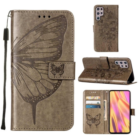 Чохол-книжка Embossed Butterfly для Samsung Galaxy S22 Ultra 5G - сірий