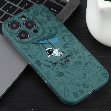 Противоударный чехол Astronaut Pattern Silicone Straight Edge для iPhone 16 Pro - Lovely Astronaut-Green