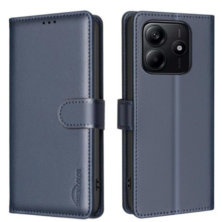Чехол-книжка Litchi Texture RFID Anti-theft Leather для Xiaomi Redmi Note 14 4G - синий