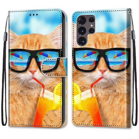 Чохол-книжка Coloured Drawing Cross Samsung Galaxy S22 Ultra 5G - Cat Drinking Soda