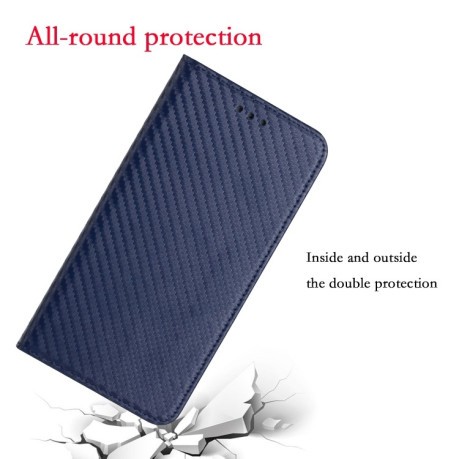 Чехол-книжка Carbon Fiber Texture Magnetic Flip для iPhone 16 Pro Max - синий