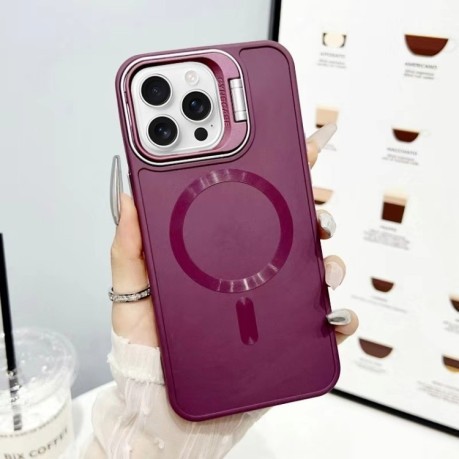 Противоударный чехол Skin Feel CD Texture MagSafe Lens Holder для iPhone 16 Pro Max - красный