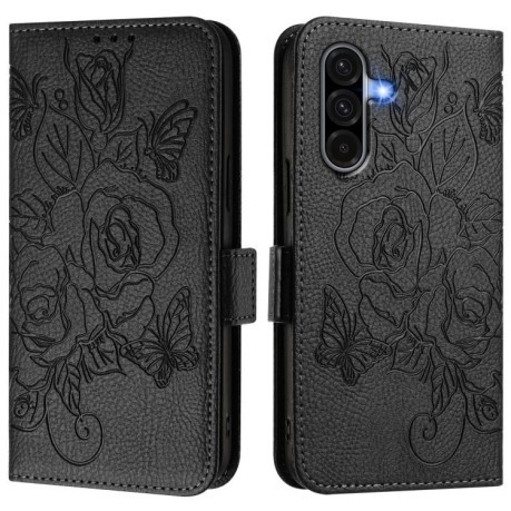 Чехол-книжка Embossed Rose RFID Anti-theft Leather для Samsung Galaxy A56 5G - черный