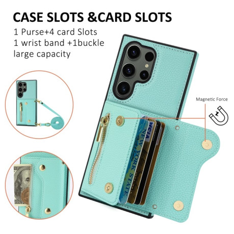 Чохол DF-09 Crossbody Litchi Texture Card Bag Designg для Samsung Galaxy S24 Ultra - зелений